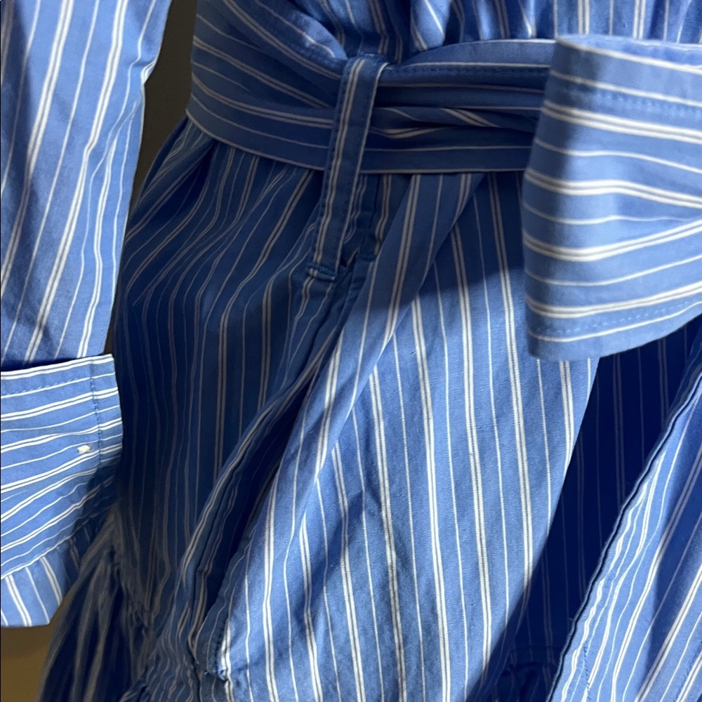 👔🐬🏳️NWT Elegant Blue Striped Shirt Mini Bubble Dress - Picture 16 of 17